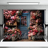 Aperturee - Vintage Shop Blue Door Clay Pot Flower Backdrop